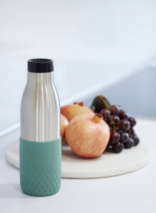 Tefal - TEFAL Bottle | 0.7 L | BLUDROP Reusable Stainless Steel Bottle | Silicon Sleeve |Easy Drinking |Quick Press |Dishwasher-Safe | Leak-Proof | 12H Hot Drinks/24H Cold Drinks | 2 Years Warranty | N3111210 Green/Grey/Black - Image 1