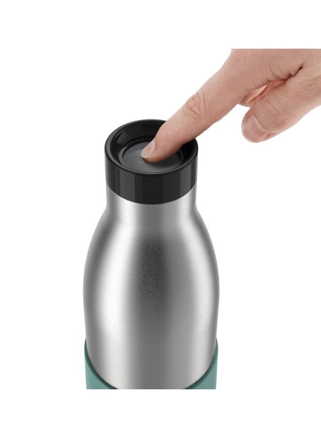 Tefal - TEFAL Bottle | 0.7 L | BLUDROP Reusable Stainless Steel Bottle | Silicon Sleeve |Easy Drinking |Quick Press |Dishwasher-Safe | Leak-Proof | 12H Hot Drinks/24H Cold Drinks | 2 Years Warranty | N3111210 Green/Grey/Black - Image 1