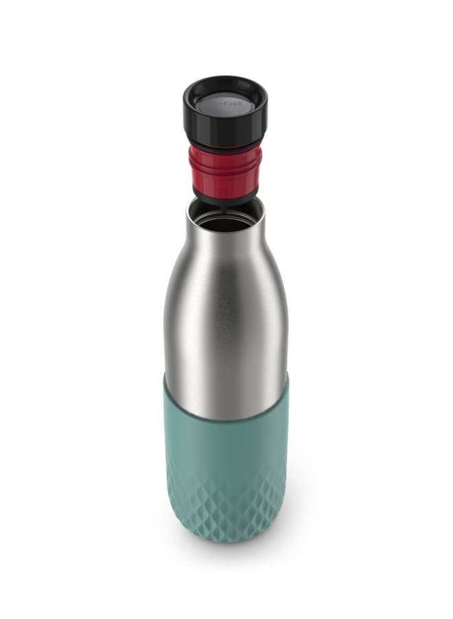 Tefal - TEFAL Bottle | 0.7 L | BLUDROP Reusable Stainless Steel Bottle | Silicon Sleeve |Easy Drinking |Quick Press |Dishwasher-Safe | Leak-Proof | 12H Hot Drinks/24H Cold Drinks | 2 Years Warranty | N3111210 Green/Grey/Black - Image 1