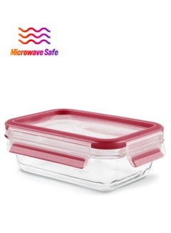 TEFAL حاوية تخزين طعام MasterSeal Glass Fresh Box | 1.3 لتر | حاوية طعام مستطيلة الكل في واحد | مانعة للتسرب | آمنة للاستخدام في الفرن | صحية | قابلة للغسل في غسالة الأطباق | أحمر | ضمان لمدة سنتين | K3010412 1.3لترات