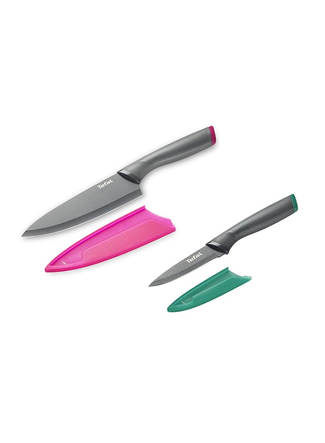 Tefal 2-Piece Stainless Steel Fresh Kitchen Knife Set Includes Chef Knife 15 cm, Pairing Knife 9 cm With Cover Multicolour  - Image 1