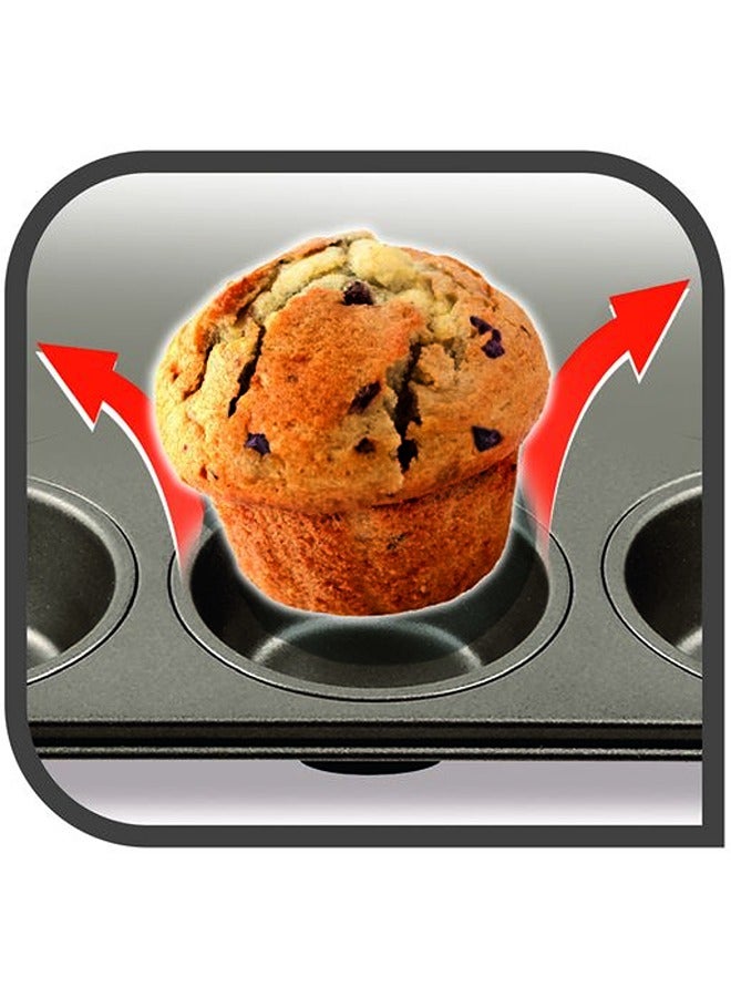 تيفال قالب خبز مافن 12 قطعة سهل الاستخدام 26.5 × 39.5 سم من الفولاذ الكربوني الرمادي الداكن J1625745 رمادي داكن 26.5×39.5 سم - Image 2