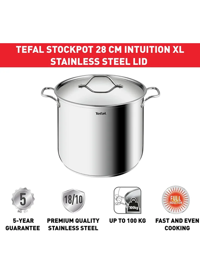تيفال TEFAL قدر Intuition XL | 26 سم | الفولاذ المقاوم للصدأ 18/10 عالي الجودة | حجم XL | مقابض قوية | غطاء زجاجي | طنجرة للطهي بالحث | ضمان لمدة سنتين | B8646304 Stainless Steel