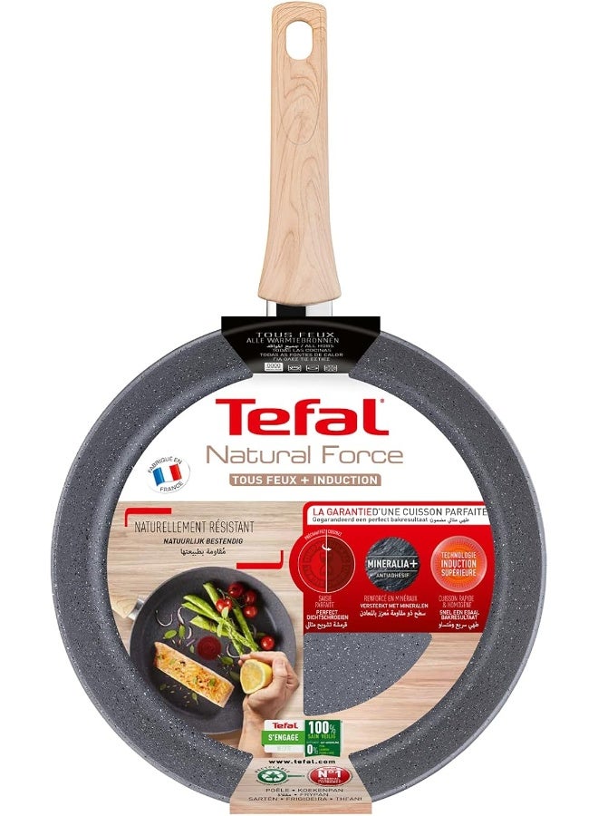Tefal - TEFAL Frying Pan | Natural Force 24 cm Frypan |Easy cleaning | Mineralia+ non-stick coating | Natural minerals | Thermo-signal | Healthy cooking | Safe | Made in France | 2 Years Warranty | G2660432 Grey - Stone 24 cmcm - Image 1