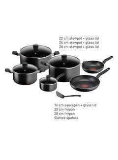 Tefal TEFAL Dark Stone 11 Pc Set, Non-Stick, Stewpots 22/24/28 cm, Saucepan 16 cm, Frypans 20/28 cm, Slotted Spatula, Aluminium, B491BS85 Black  - Image 2