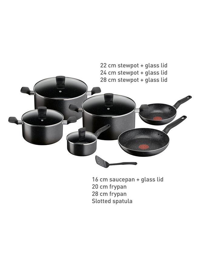 Tefal TEFAL Dark Stone 11 Pc Set, Non-Stick, Stewpots 22/24/28 cm, Saucepan 16 cm, Frypans 20/28 cm, Slotted Spatula, Aluminium, B491BS85 Black  - Image 2
