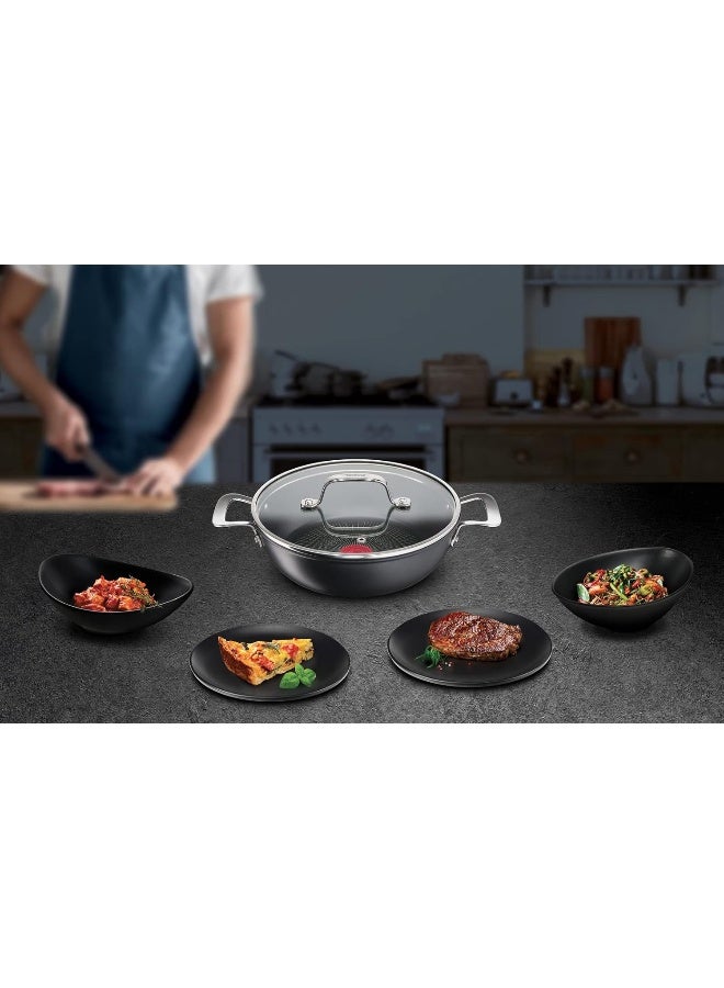 TEFAL قدر طبخ ضحل | G6 UNLIMITED قدر ضحل 26 سم مع غطاء زجاجي | غير لاصق مع مؤشر Thermo-Signal | ألومنيوم | أسود | صنع في فرنسا | ضمان لمدة سنتين | G2557102 26سم