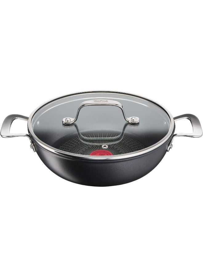 تيفال TEFAL قدر طبخ ضحل | G6 UNLIMITED قدر ضحل 26 سم مع غطاء زجاجي | غير لاصق مع مؤشر Thermo-Signal | ألومنيوم | أسود | صنع في فرنسا | ضمان لمدة سنتين | G2557102 26سم  - Image 1
