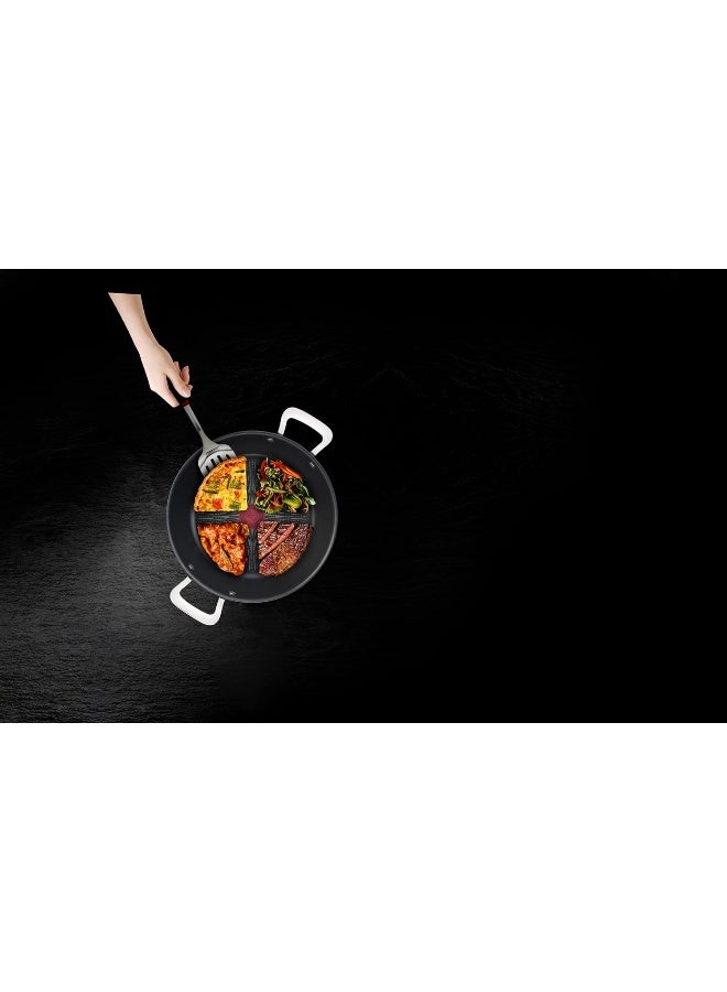 TEFAL قدر طبخ ضحل | G6 UNLIMITED قدر ضحل 26 سم مع غطاء زجاجي | غير لاصق مع مؤشر Thermo-Signal | ألومنيوم | أسود | صنع في فرنسا | ضمان لمدة سنتين | G2557102 26سم