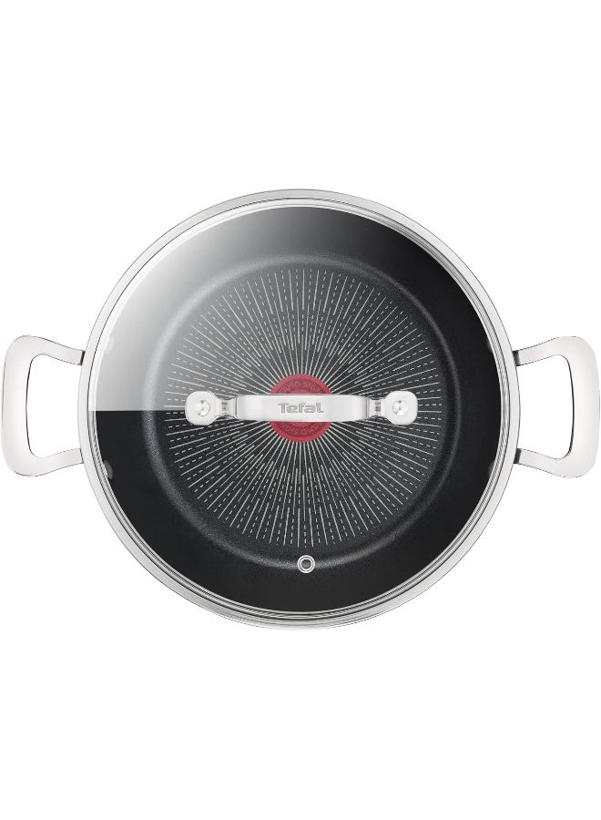 تيفال TEFAL قدر طبخ ضحل | G6 UNLIMITED قدر ضحل 26 سم مع غطاء زجاجي | غير لاصق مع مؤشر Thermo-Signal | ألومنيوم | أسود | صنع في فرنسا | ضمان لمدة سنتين | G2557102 26سم  - Image 3