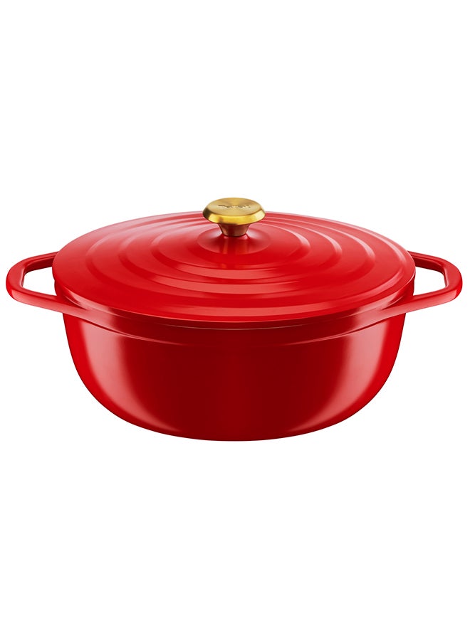 Tefal Air Oval Cooking Pot 30x23 cm Lightweight Cast Aluminum Dutch Oven Easy To Clean Stewpot Safe Ceramic Coating Condensation Lid Robust Oven-Safe Induction Cookware Red 