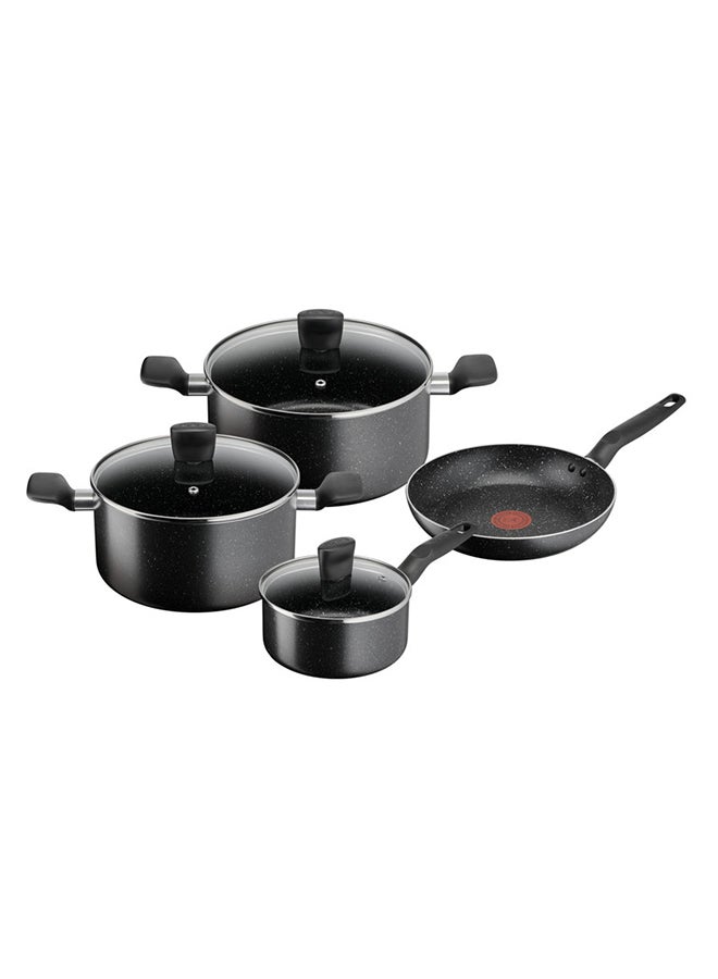 7 Pieces Set Tefal Dark Stone Non-Stick Stewpots 22/24 Cm+Lids Saucepan 16 Cm Frypan 24 Cm Aluminium Black 