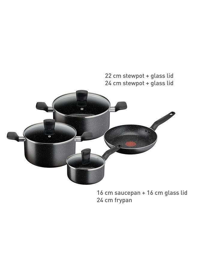 Tefal 7 Pieces Set Tefal Dark Stone Non-Stick Stewpots 22/24 Cm+Lids Saucepan 16 Cm Frypan 24 Cm Aluminium Black  - Image 2