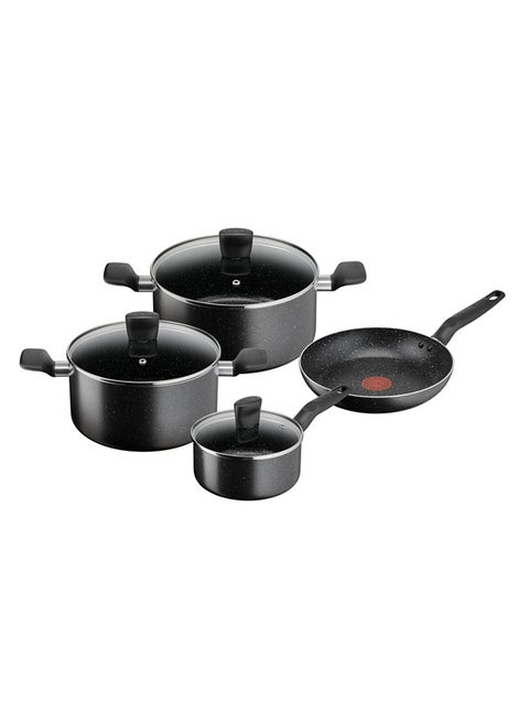 7 Pieces Set Tefal Dark Stone Non-Stick Stewpots 22/24 Cm+Lids Saucepan 16 Cm Frypan 24 Cm Aluminium Black