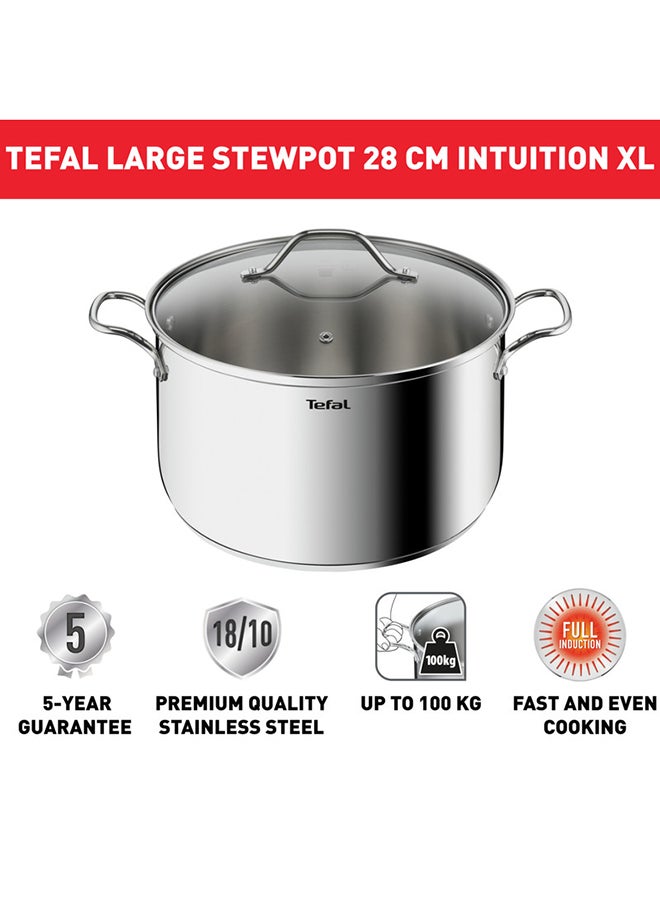 Tefal - TEFAL Intuition XL stockpot | 28 cm | Premium Stainless steel 18/10 | XL Size | Robust Handles | Glass Lid | Induction Pot | 2 Years Warranty | B8646404 Stainless Steel 28 cmcm - Image 1