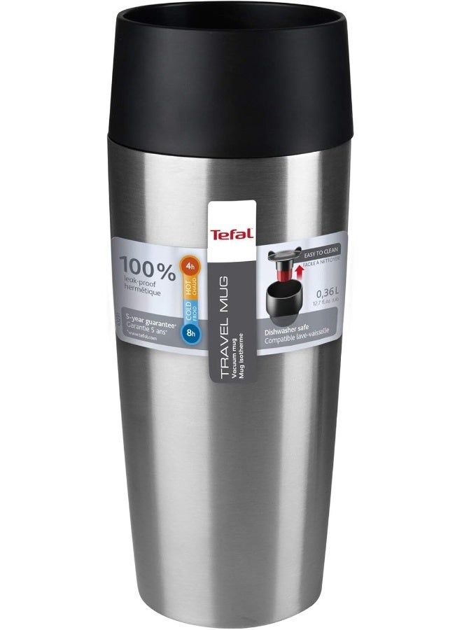 Tefal - Travel Mug | Stainless Steel | 100% Leak-Proof Thermal Mug | Hot & Cold Drinks | 360° Drinking | Easy to Open | Dishwasher-Safe Silver 0.36Liters - Image 1