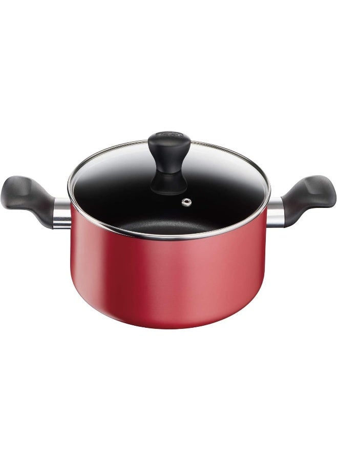 Tefal - TEFAL Cookware Set of 9 Pieces |Super Cook| frypan 24 cm/stewpots 22/24 cm/wokpan 28 cm/spoon/slotted spoon/slotted spatula | Non-Stick | Thermo Signal | Aluminium | Red | 2 Years Warranty | B243S987 Red 20/24cm - Image 1