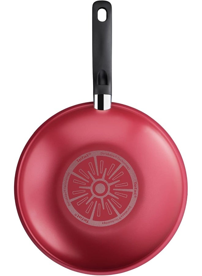 Tefal - TEFAL Cookware Set of 9 Pieces |Super Cook| frypan 24 cm/stewpots 22/24 cm/wokpan 28 cm/spoon/slotted spoon/slotted spatula | Non-Stick | Thermo Signal | Aluminium | Red | 2 Years Warranty | B243S987 Red 20/24cm - Image 1