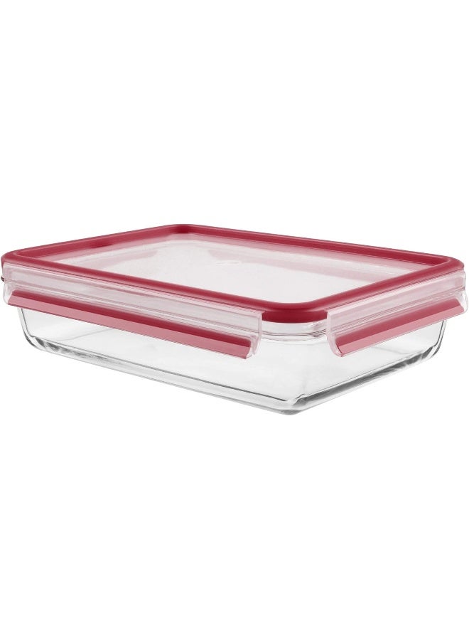 Tefal TEFAL MasterSeal Glass Fresh Box Container | 3.0 L | Rectangular All-in-One Food Storage Container | Leak-Proof | Oven-Safe | Hygienic | Dishwasher-Safe | Red | 2 Years Warranty | K3010612 Red 3Liters  - Image 1