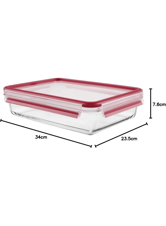 تيفال - TEFAL حاوية تخزين طعام MasterSeal Glass Fresh Box | 3.0 لتر | حاوية طعام مستطيلة الكل في واحد | مانعة للتسرب | آمنة للاستخدام في الفرن | صحية | قابلة للغسل في غسالة الأطباق | أحمر | ضمان لمدة سنتين | K3010612 3لترات - Image 1