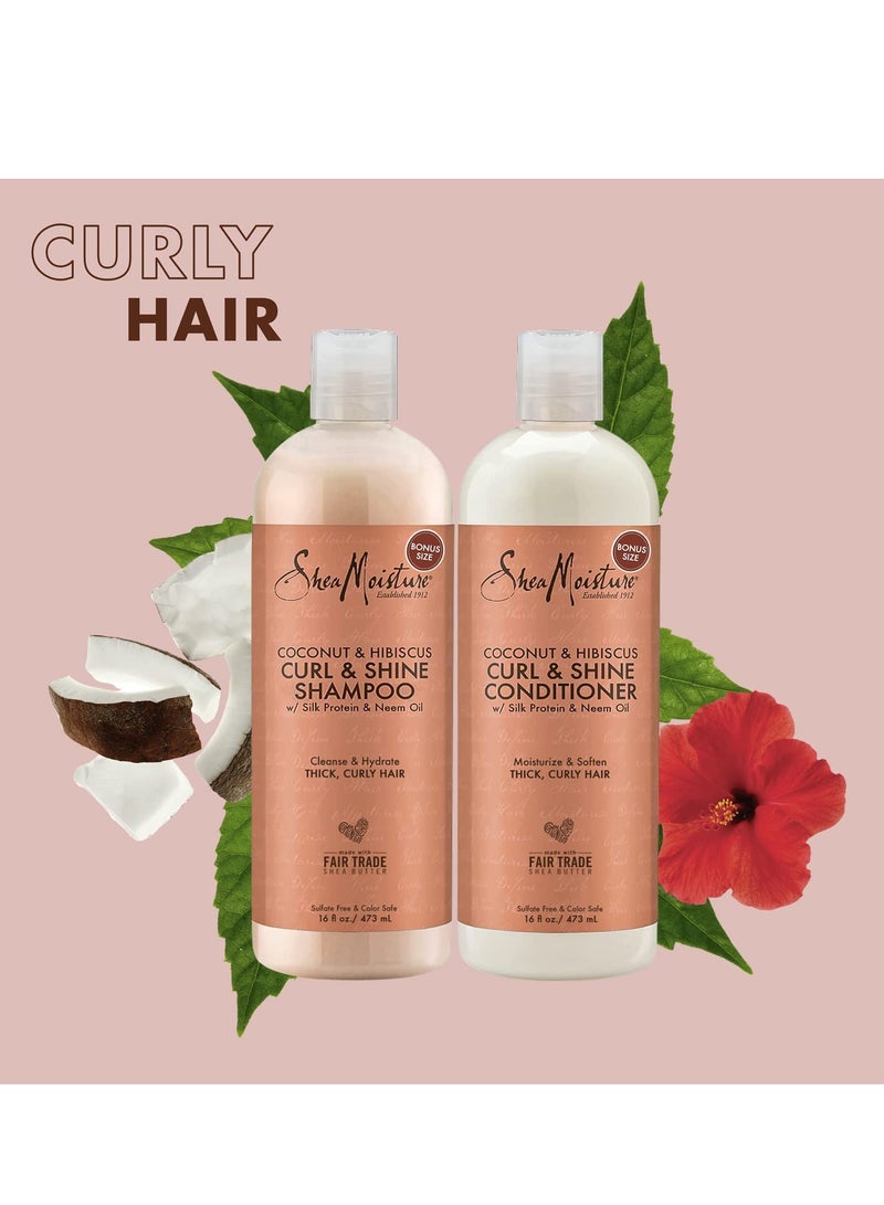 SheaMoisture Shampoo And Conditioner Set, Coconut & Hibiscus Curl & Shine, Curly Hair Products With Coconut Oil, Vitamin E & Neem Oil, Frizz Control, Family Size, 16 Fl Oz Ea - Image 2