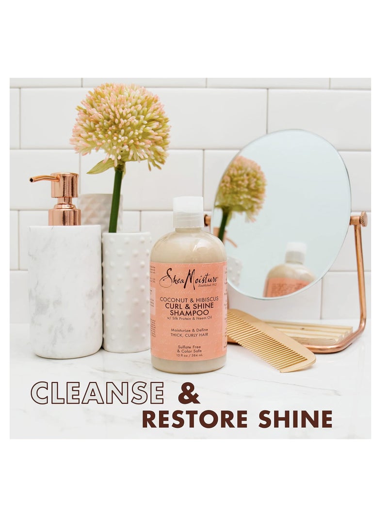 SheaMoisture Curl And Shine Coconut Shampoo Coconut And Hibiscus For Curly Hair Paraben Free Shampoo 13 oz - Image 2