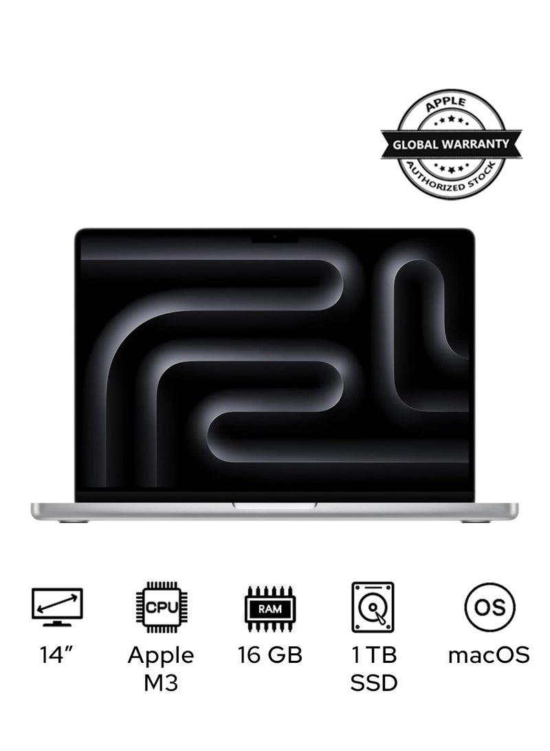 Apple - 14-Inch Macbook Pro MXE13 M3 Chip With 8-Core CPU And 10-Core GPU, 16GB, 1TB SSD, MXE13 English Silver - Image 1