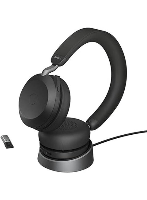 Jabra Evolve2 75 Wireless PC Headset with Charging Dock and 8-Mic Technology - Dual Foam Stereo Headphones with Advanced Active Noise Cancellation, USB-A Bluetooth Adapter and UC Compatibility Black