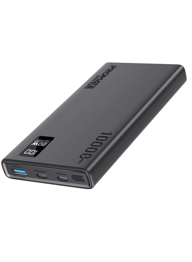PROMATE - 10000 mAh Ultra-Slim Power Bank With 20W USB-C Input/Output Port QC 3.0 Output Black - Image 1