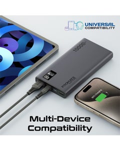 PROMATE 10000 mAh Ultra-Slim Power Bank With 20W USB-C Input/Output Port QC 3.0 Output Black  - Image 5