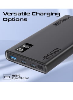 PROMATE 10000 mAh Ultra-Slim Power Bank With 20W USB-C Input/Output Port QC 3.0 Output Black  - Image 3