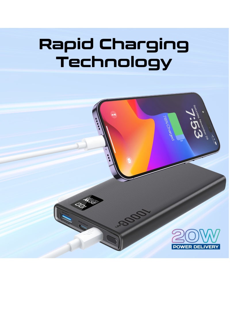 PROMATE - 10000 mAh Ultra-Slim Power Bank With 20W USB-C Input/Output Port QC 3.0 Output Black - Image 1