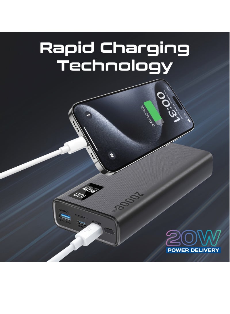 PROMATE - 20000 mAh Ultra-Slim Power Bank With 20W USB-C Input/Output Port QC 3.0 Output Black - Image 1