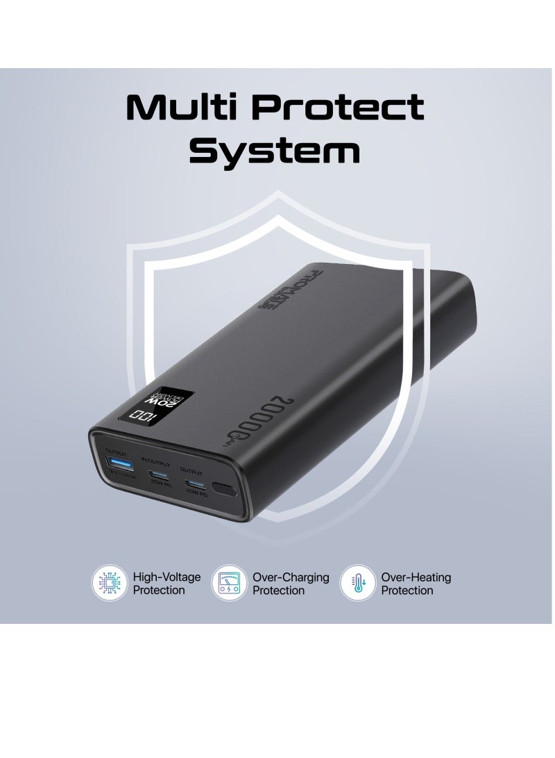 PROMATE - 20000 mAh Ultra-Slim Power Bank With 20W USB-C Input/Output Port QC 3.0 Output Black - Image 1