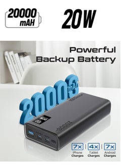 20000 mAh Ultra-Slim Power Bank With 20W USB-C Input/Output Port QC 3.0 Output Black