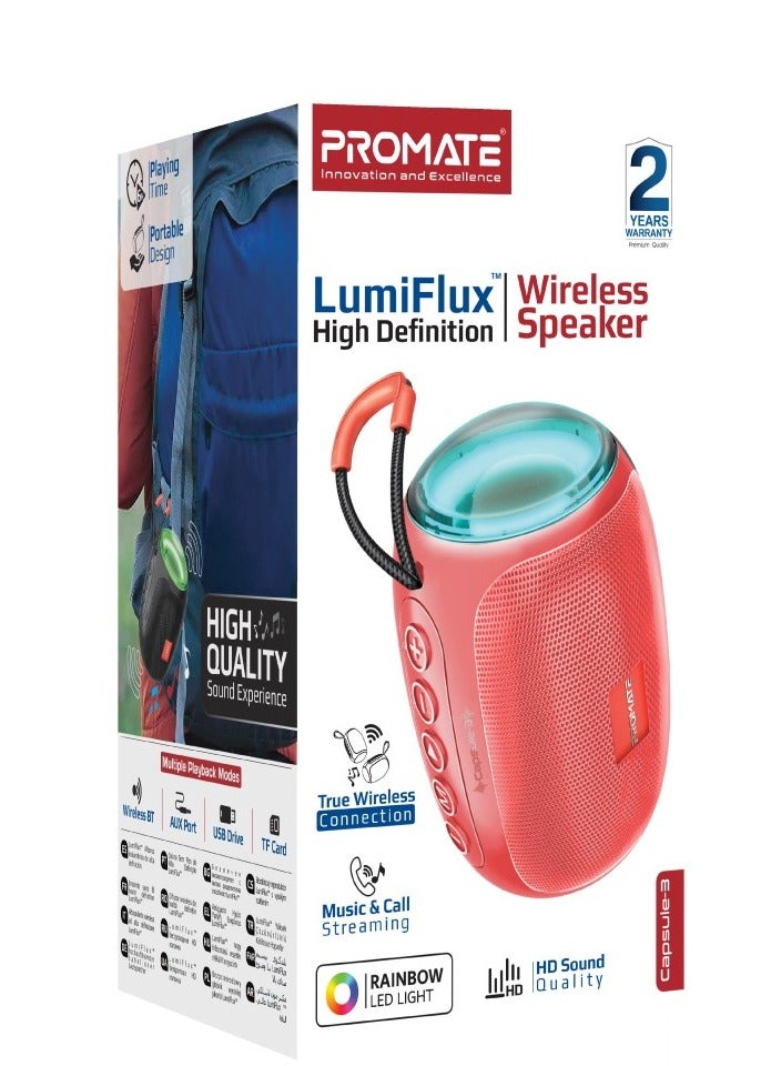 مكبر صوت لاسلكي محمول، مكبر صوت لاسلكي حقيقي عالي الدقة بقوة 5 وات مع أضواء LED مذهلة، ووقت تشغيل يصل إلى 8 ساعات، ومنفذ وسائط USB، وفتحة بطاقة TF ومنفذ 3.5 مم