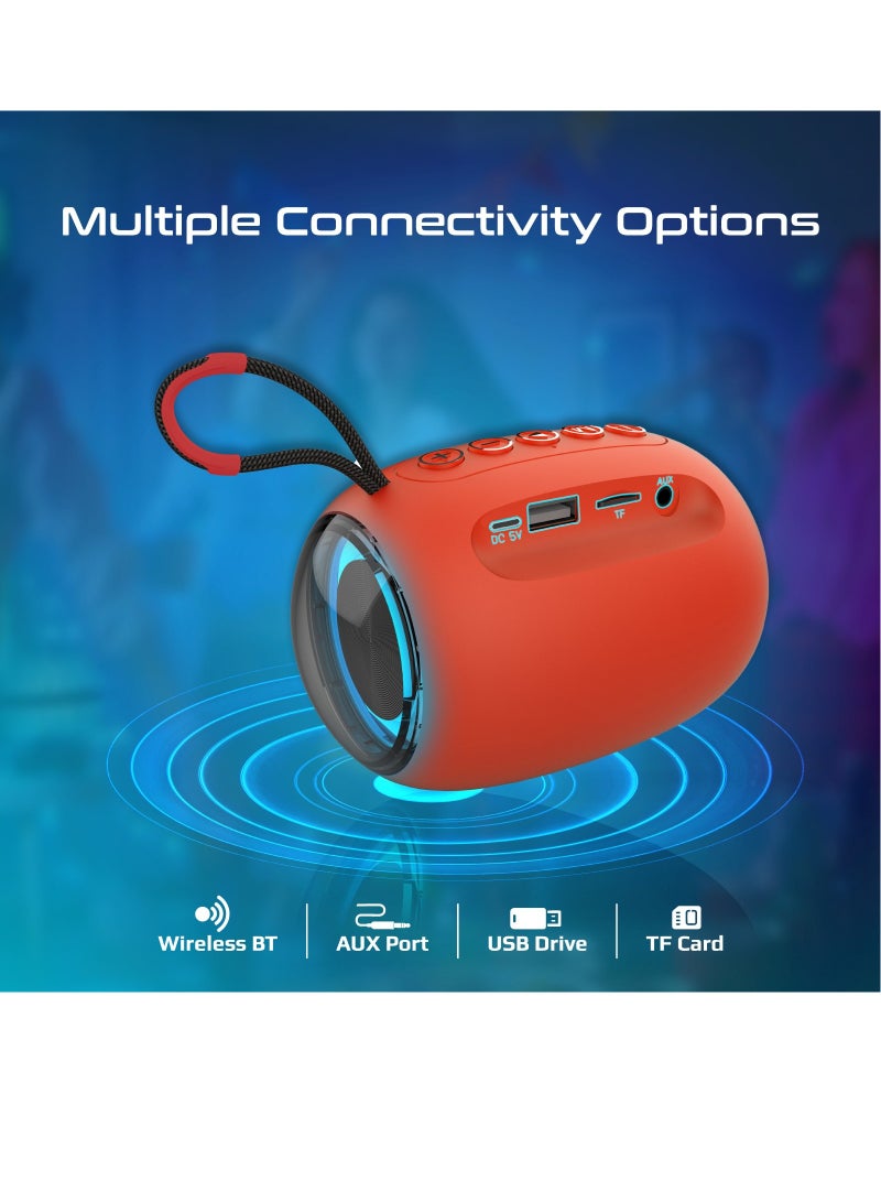 مكبر صوت لاسلكي محمول، مكبر صوت لاسلكي حقيقي عالي الدقة بقوة 5 وات مع أضواء LED مذهلة، ووقت تشغيل يصل إلى 8 ساعات، ومنفذ وسائط USB، وفتحة بطاقة TF ومنفذ 3.5 مم