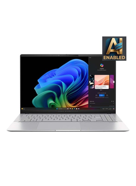 AI-Ready Vivobook S15 OLED S5507QA-MA001W Laptop With 15.6-Inch 3K (2880x1620) Display, Qualcomm Snapdragon X Elite Processor/32GB RAM/1TB SSD/Intel Iris XE Graphics/Windows 11 Home/Copilot+ PC English/Arabic Cool Silver