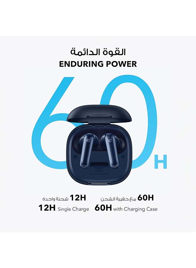 ساوند كور P40i من Anker، سماعات أذن لاسلكية لإلغاء الضوضاء، إلغاء الضوضاء التكيفي مع البيئات، صوت جهير ثقيل، وقت تشغيل 60 ساعة، حافظة 2 في 1 وحامل هاتف، IPX5، شحن لاسلكي، بلوتوث 5.3 - أزرق - Image 3