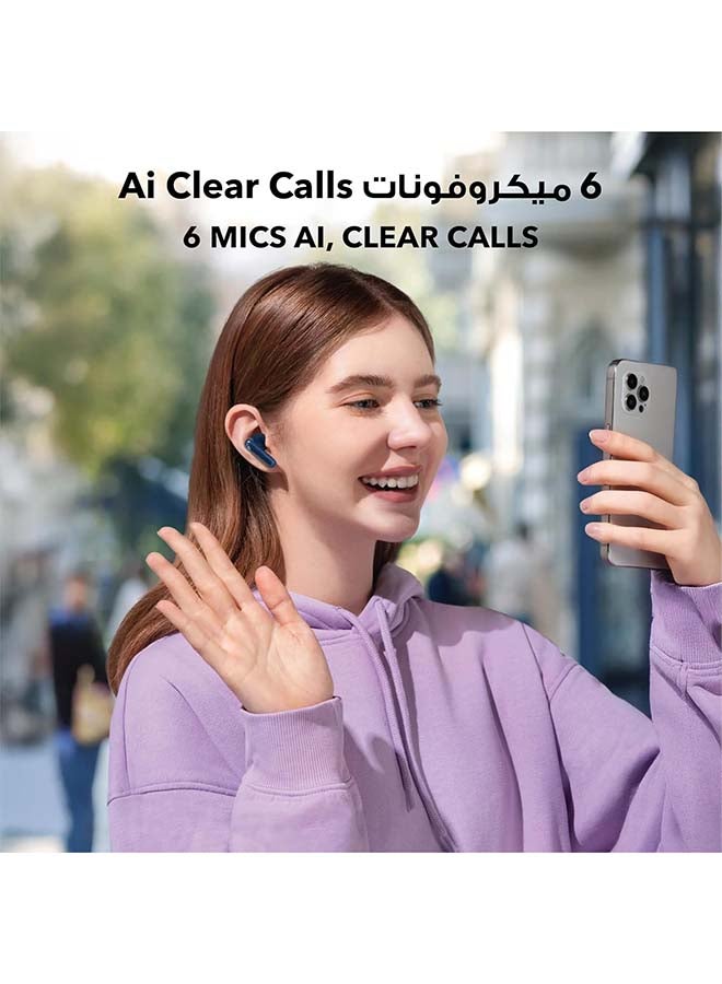 ساوند كور P40i من Anker، سماعات أذن لاسلكية لإلغاء الضوضاء، إلغاء الضوضاء التكيفي مع البيئات، صوت جهير ثقيل، وقت تشغيل 60 ساعة، حافظة 2 في 1 وحامل هاتف، IPX5، شحن لاسلكي، بلوتوث 5.3 - أزرق - Image 5