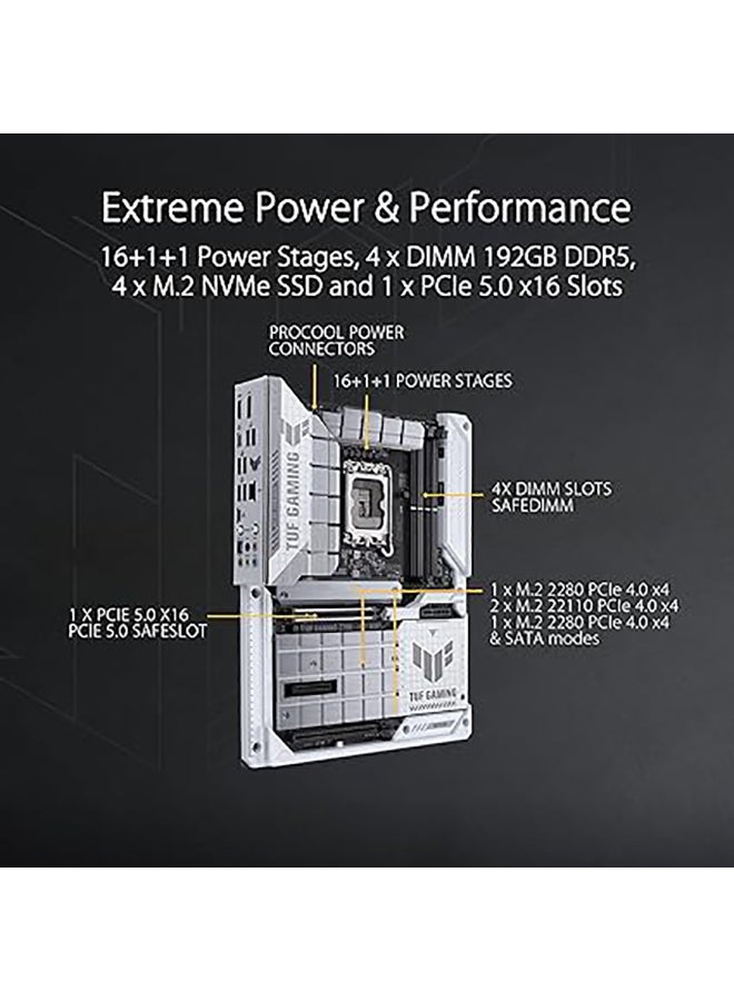ASUS - TUF Gaming Z790-BTF WIFI LGA 1700 ATX Intel Motherboard, Intel Z790 Chipset, 4x DDR5 DIMM Slots, 192GB Max Memory, 4x M.2 Slots, Intel Wi-Fi 7 & Bluetooth v5.4, White/Black | 90MB1GU0-M0EAY0 - Image 1