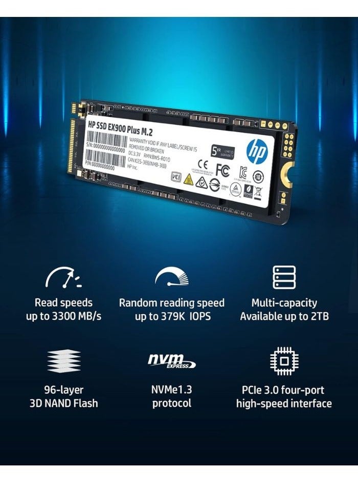HP EX900 Plus NVMe M.2 SSD, Internal Solid State Hard Drive Up For Desktop Laptop PC | 512 GB - Image 2