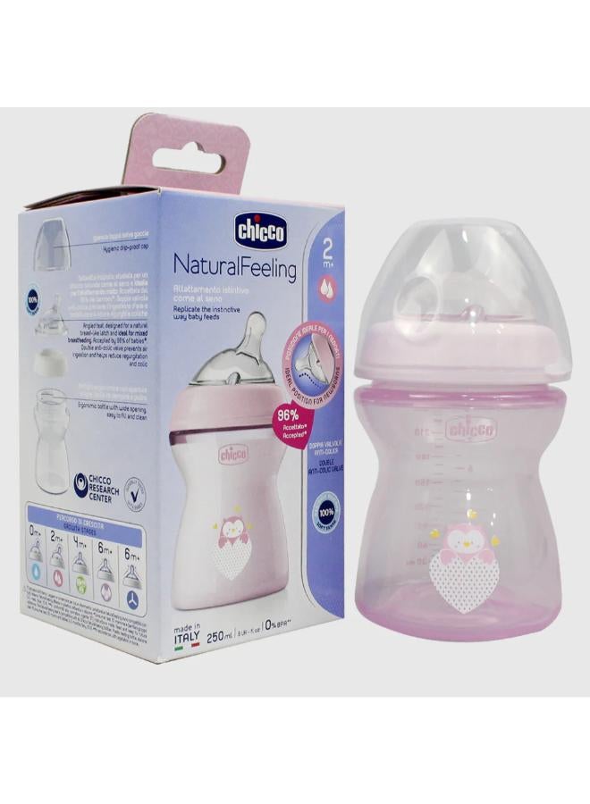 Chicco Pink Natural Filling Plastic Bottle 250 ml (2+ Months)  - Image 1