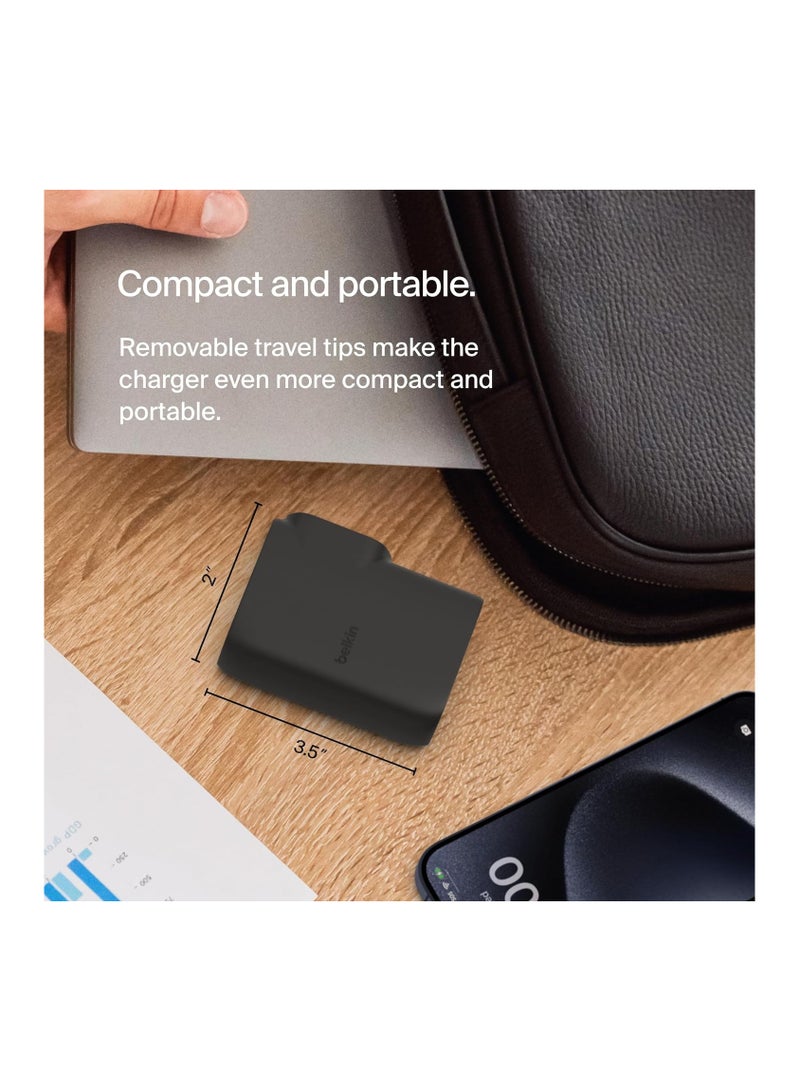 belkin - 300 mAh BoostCharge Hybrid Wall Charger 25W + Power Bank 5000mAh, 2-in-1 Portable Charger with USB-C PD3.0 Port & USB-A Port, Dual-Port Battery Pack, USB-C Charger, USB Plug + USB-C to USB-C Cable Black - Image 1
