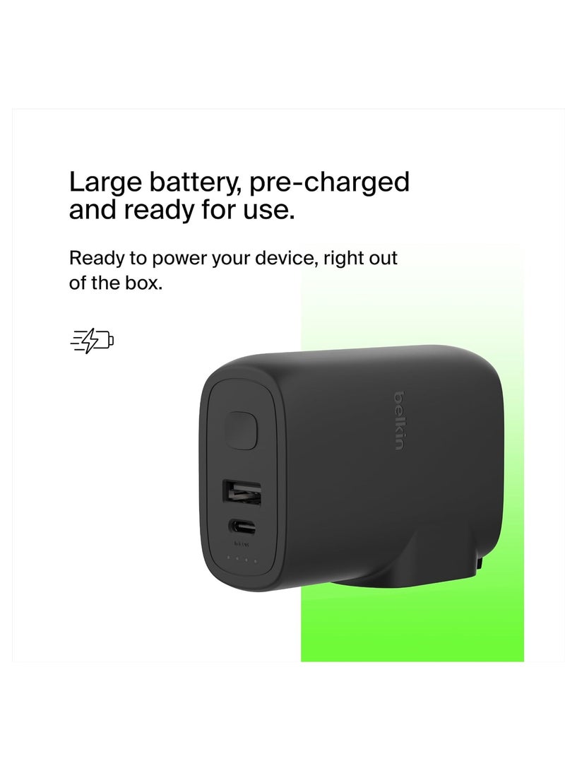 belkin - 300 mAh BoostCharge Hybrid Wall Charger 25W + Power Bank 5000mAh, 2-in-1 Portable Charger with USB-C PD3.0 Port & USB-A Port, Dual-Port Battery Pack, USB-C Charger, USB Plug + USB-C to USB-C Cable Black - Image 1