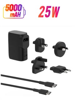 بيلكين شاحن حائط BoostCharge Hybrid بقوة 25 وات + باور بانك 5000 مللي أمبير في الساعة، شاحن محمول 2 في 1 مع منفذ USB-C PD3.0 ومنفذ USB-A، حزمة بطارية مزدوجة المنافذ، شاحن USB-C، قابس USB + USB-C إلى USB -كابل سي  - Image 1