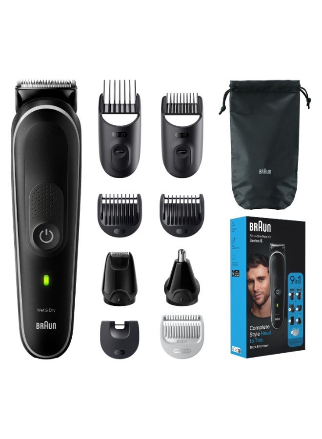 BRAUN - 9-In-1 Curated Kit For Head-To-Toe Styling, Beard, Hair, Ears And Nose With 100-Min Runtime Grey - Image 1
