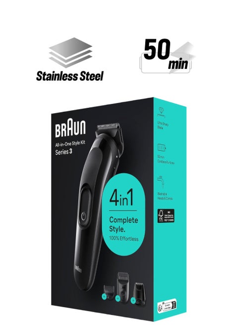 4-In1 Kit For Beard And Hair With 50-Min Runtime, Ultra-Sharp Blade, Washable Heads And Combs Black