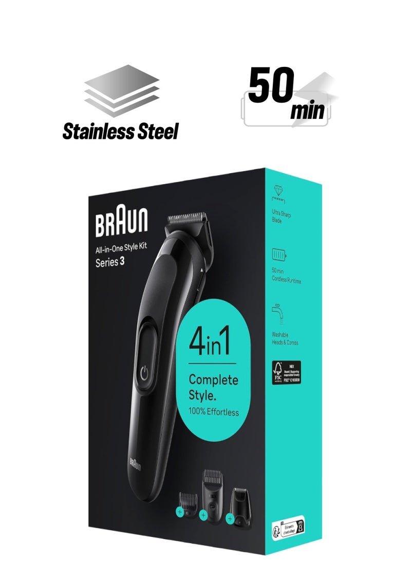 BRAUN 4-In1 Kit For Beard And Hair With 50-Min Runtime, Ultra-Sharp Blade, Washable Heads And Combs Black  - Image 1