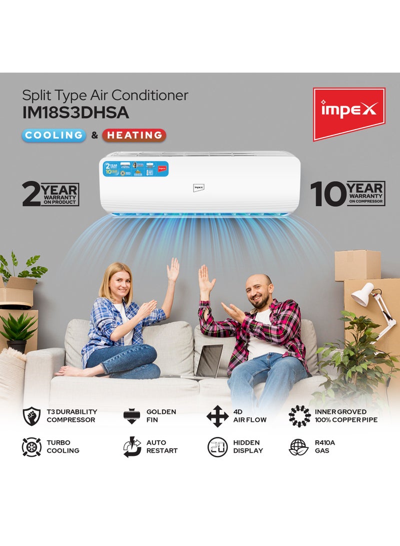 Split AC With Cool And Hot Functions T3 Rotary Compressor 4D Air Flow Turbo Cooling 18100BTU 2500 W IM18S3DHSA White